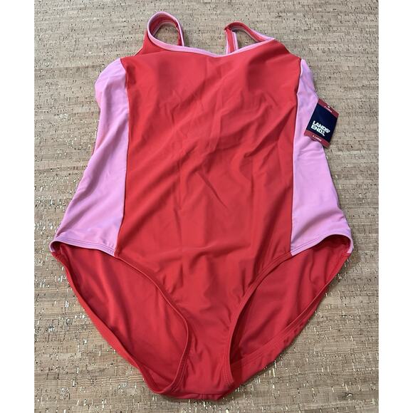 Lands' End Women's One Piece Swimsuit Size XL/18 Red Pink Stretch UPF 50 New NWT - Picture 1 of 7